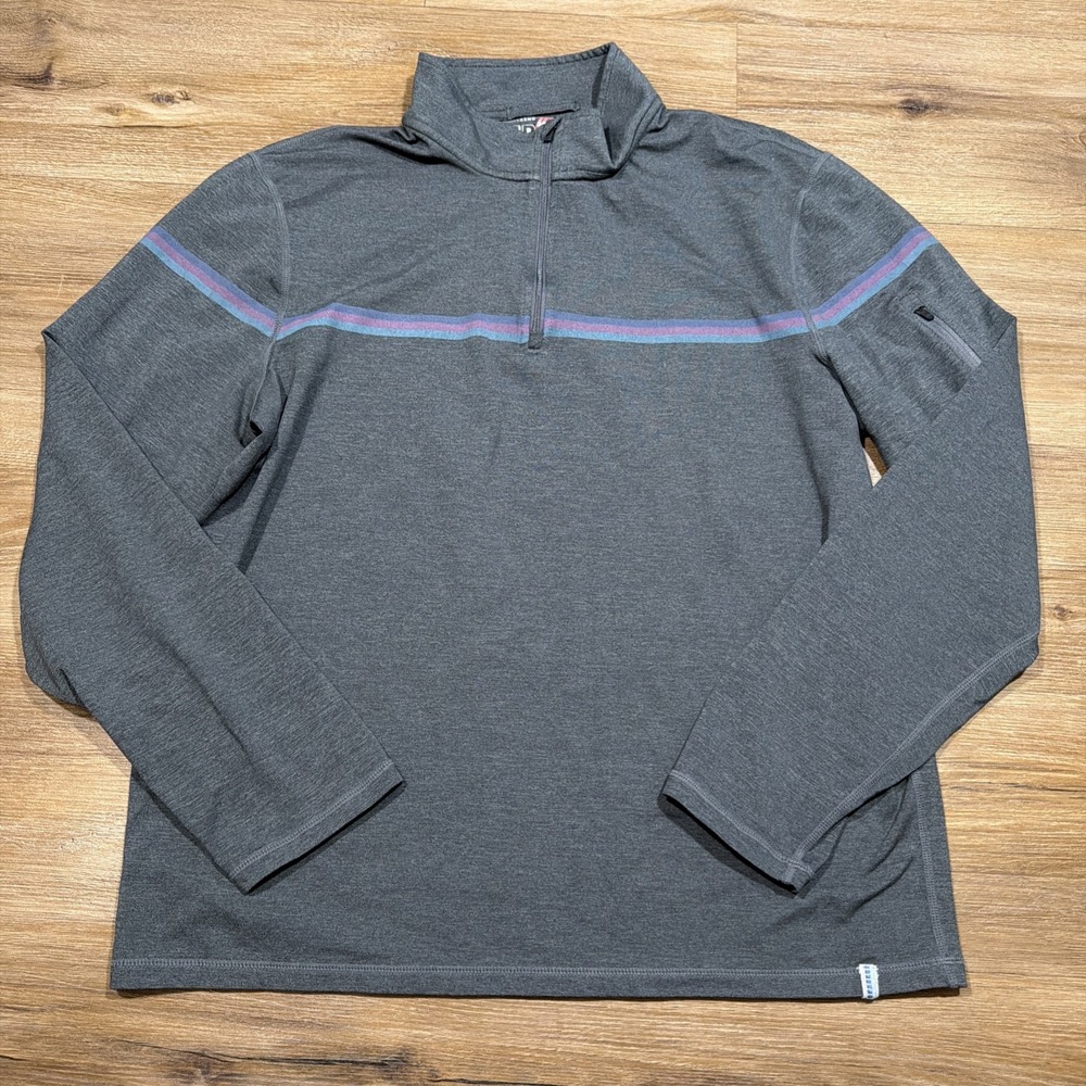Marine Layer Weekend Sport Men's LARGE 1/4 Zip Mock Neck Striped Gray Sweatshirt
